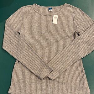 Old Navy Gray Ribbed Long Sleeve Top